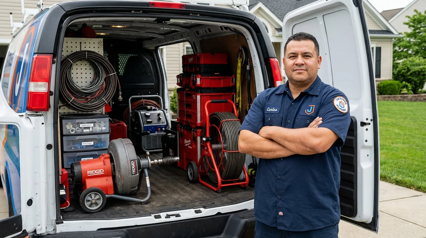 Professional drain cleaning equipment and Johns Plumbing LLC plumber in Hingham